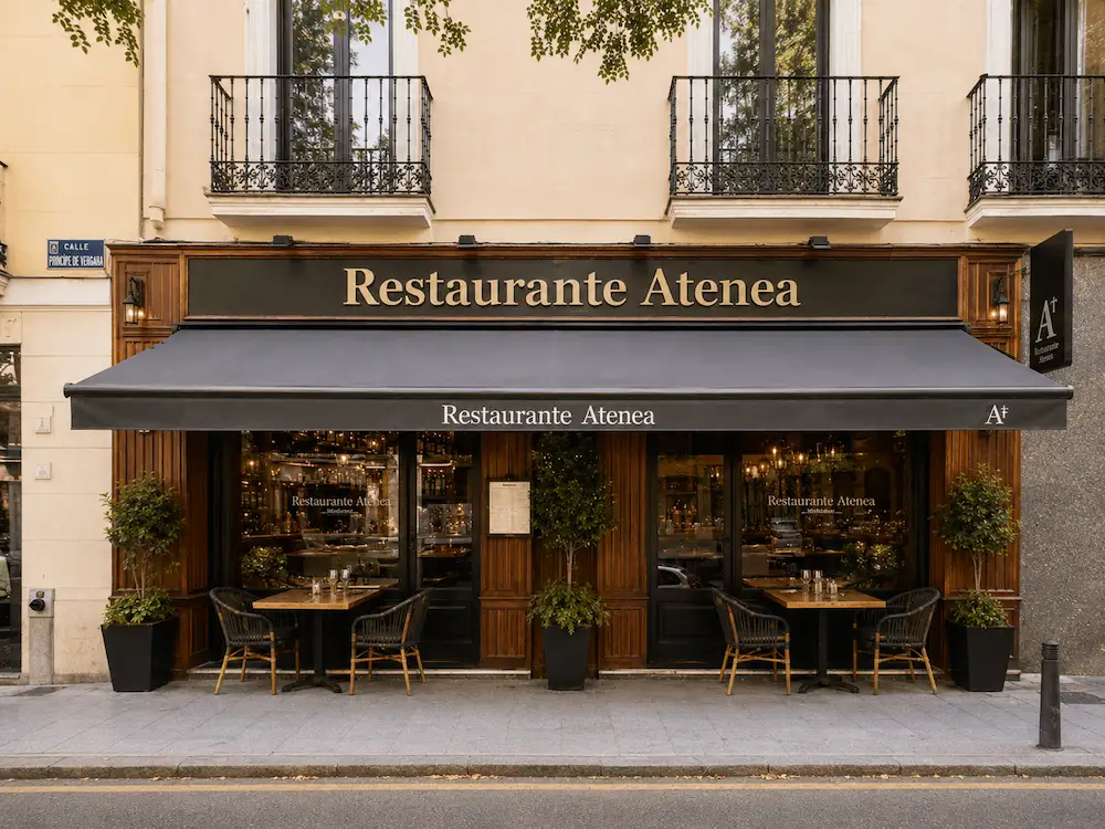 Instalación de toldo extensible en el Restaurante Atenea