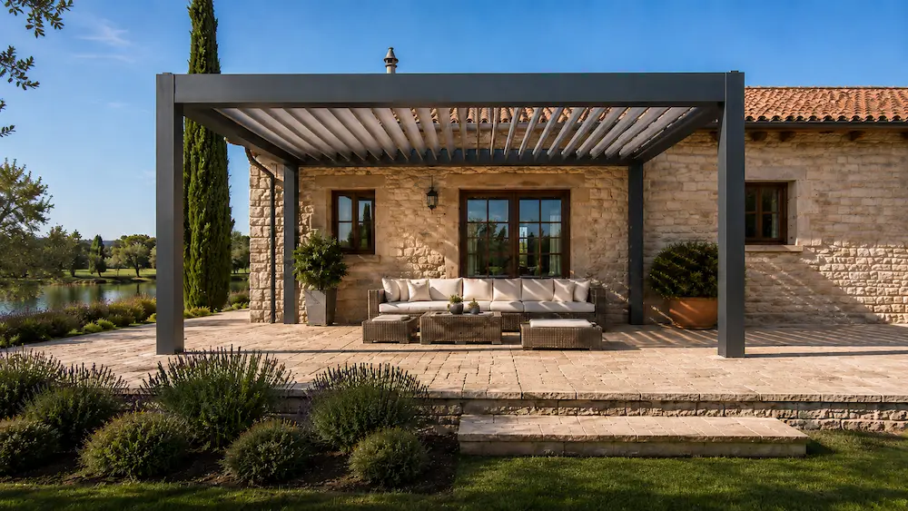 Montaje de pérgola bioclimática en Finca La Laguna